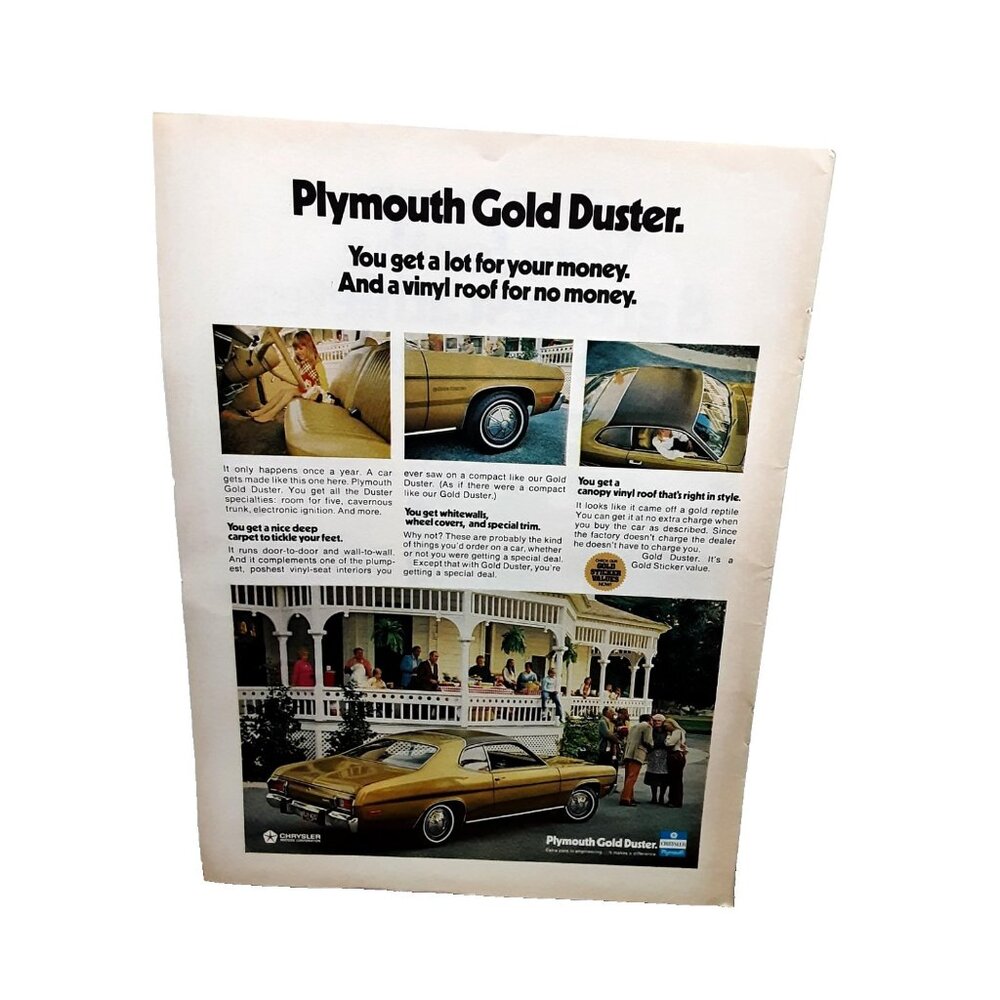 Plymouth Gold Duster Ad – Classic Mopar Chrysler Car Promo 1973